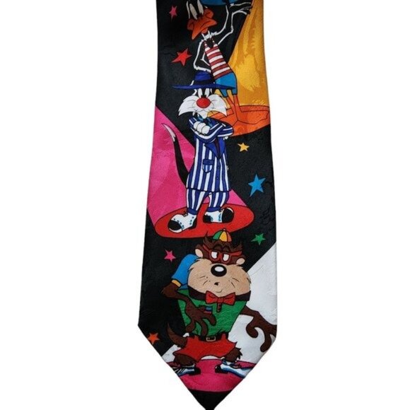Vintage 1997 Warner Bros. Looney Tunes Mania Taz Daffy Duck Bugs Pattern Tie - Picture 9 of 9